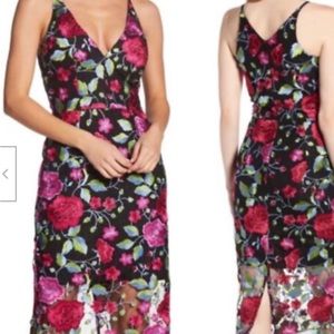 Dress the Population Black and Floral Midi Dress Women's Size XS